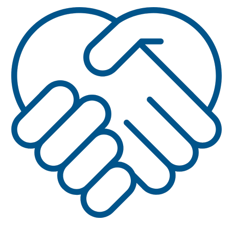 A logo in a form of a handshake in the shape of a heart.