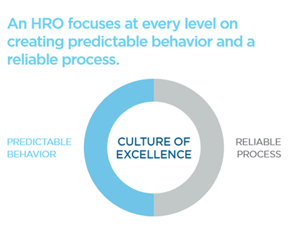 A circle graphic depicting a culture of excellence being made up of predictable behavior and reliable process. 
