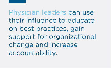 Physician leaders can use their influence to educate on best practices, gain support for organizational change and increase accountability.